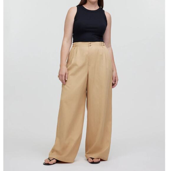 MADEWELL The Petite Harlow Wide-Leg Pant Desert Dune Tan Khaki Sz 2 {O44} - Picture 1 of 7